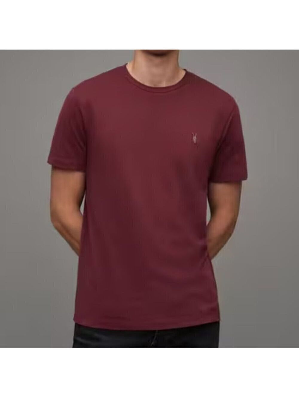 All Saints Brace Cotton Regular Fit Small Logo T-Shirt in Burgundy Red Size XS